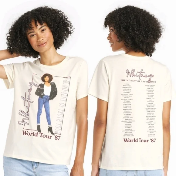 Whitney Houston Moment of Truth '87 World Tour Tee in Ivory Size XXL NWT - Picture 1 of 4